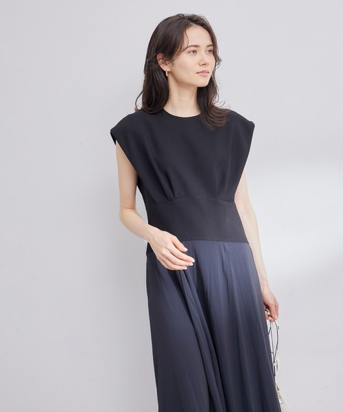 ROPE'(ロペ)の「【洗える】リネンライク フレンチスリーブワンピース/セット対応(ワンピース・レディース・ブラック/ベージュ・38)」の8枚目の写真