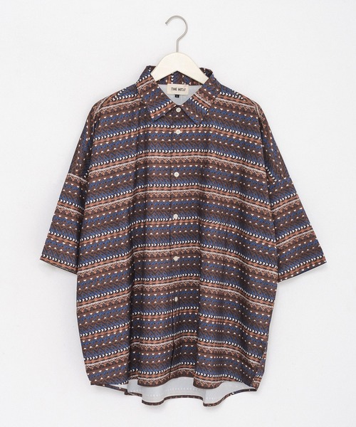 THE HITSS（ヒッツ）の「【THE HITSS】USED LIKE 総柄プリント リラックスフィット レギュラーカラーシャツ/半袖（シャツ/ブラウス・メンズ・ブラック系1/ベージュ系/ネイビー系/ホワイト系/ブラウン系/ベージュ系1/サックスブルー系/ブラック系/イエロー系/グリーン系・M/XL/L）」の5枚目の写真