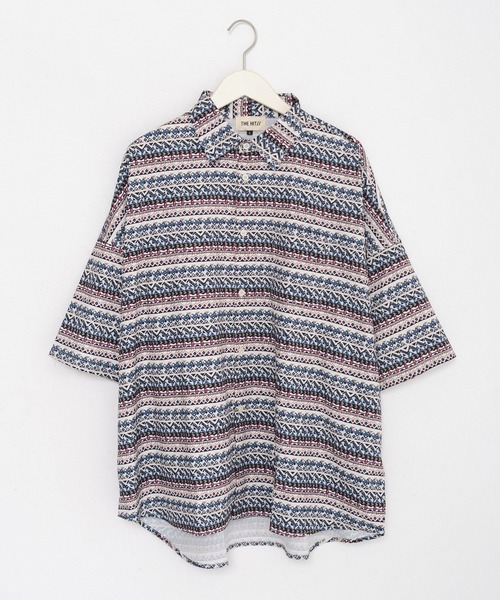 THE HITSS（ヒッツ）の「【THE HITSS】USED LIKE 総柄プリント リラックスフィット レギュラーカラーシャツ/半袖（シャツ/ブラウス・メンズ・ブラック系1/ベージュ系/ネイビー系/ホワイト系/ブラウン系/ベージュ系1/サックスブルー系/ブラック系/イエロー系/グリーン系・M/XL/L）」の7枚目の写真