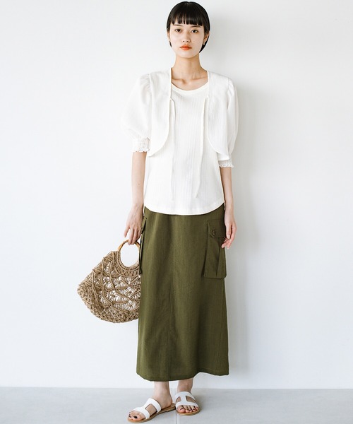 haco!（ハコ）の「軽やかな半袖登場！前後２WAY！着るだけで二の腕カバーとオシャレ完成の万能アームボレロ（カーディガン/ボレロ・レディース・ライトカーキ/ブラック/オフホワイト・SMALL/MEDIUM/LARGE/X-LARGE）」の6枚目の写真