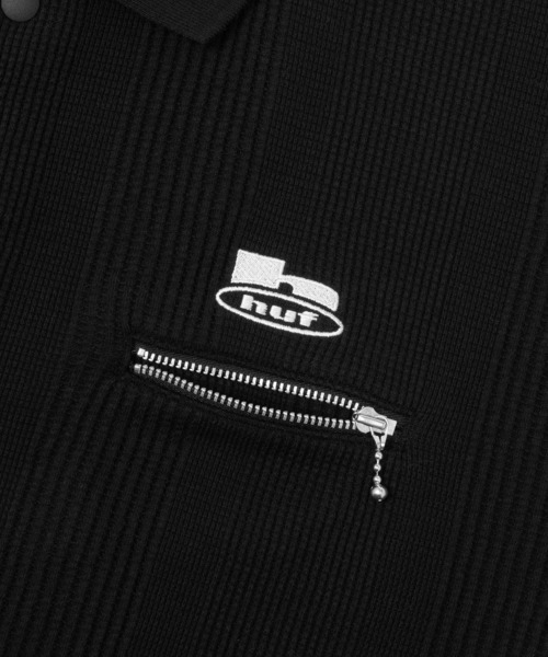 HUF（ハフ）の「WAFFLE ZIP POLO / HUF ジップポロ ポロシャツ（ポロシャツ・メンズ・ブラック/ブラウン系その他・SMALL/MEDIUM/LARGE/X-LARGE/XX-LARGE）」の7枚目の写真