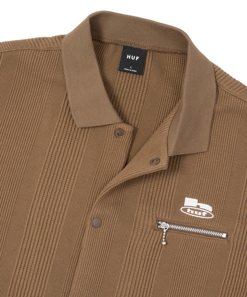 HUF ポロシャツ ワッフル生地 L ベージュ HUF（ハフ）の「WAFFLE ZIP POLO / HUF ジップポロ ポロシャツ