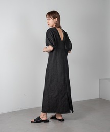 back open denim ops / バックオープンデニムワンピース