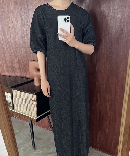 Amiur(エミレ)の「back open denim ops / バックオープンデニムワンピース(ワンピース・レディース・ネイビー/ブラック・S/M)」の10枚目の写真