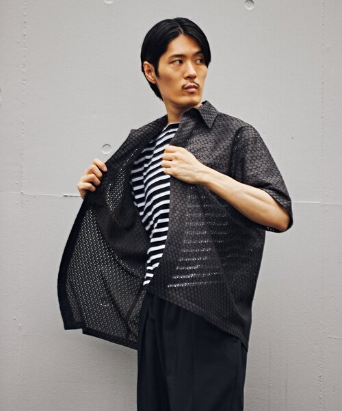 美品 EDIFICE LA BOUCLE オーバーサイズ ワイド シャツ 日本製 EDIFICE LA BOUCLE シャツ (ラブークル) Vintage Nep Over