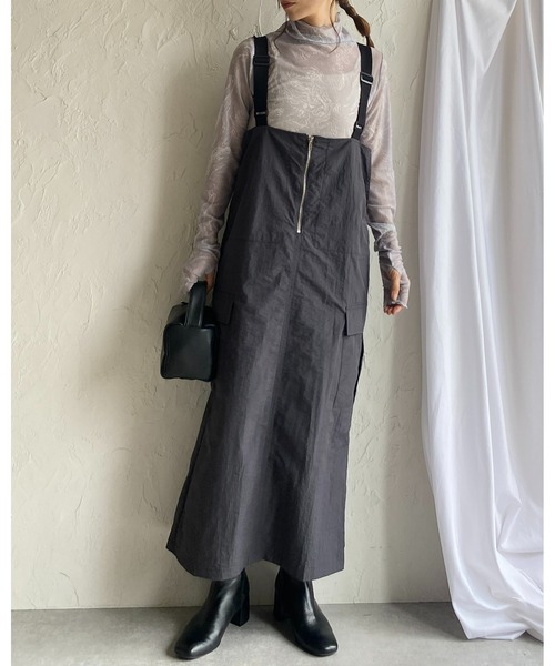 She's Closet(シーズクローゼット)の「フロントジップハイウエストロングミリタリージャンパースカートワンピース(ジャンパースカート・レディース・チャコールグレー/オフホワイト/カーキ/ブラック・FREE)」の19枚目の写真