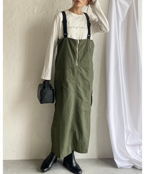 She's Closet(シーズクローゼット)の「フロントジップハイウエストロングミリタリージャンパースカートワンピース(ジャンパースカート・レディース・チャコールグレー/オフホワイト/カーキ/ブラック・FREE)」の21枚目の写真