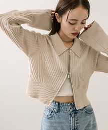 mystic | メランジ衿付WZIPニット(ニット/セーター)