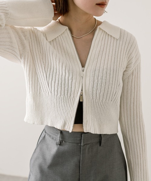 mystic（ミスティック）の「メランジ衿付WZIPニット（ニット/セーター・レディース・ベージュ/オフホワイト/ブラック/ブルー・FREE）」の6枚目の写真