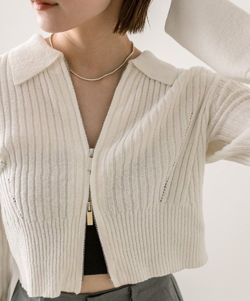 mystic（ミスティック）の「メランジ衿付WZIPニット（ニット/セーター・レディース・ベージュ/オフホワイト/ブラック/ブルー・FREE）」の7枚目の写真