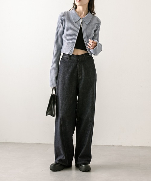 mystic（ミスティック）の「メランジ衿付WZIPニット（ニット/セーター・レディース・ベージュ/オフホワイト/ブラック/ブルー・FREE）」の12枚目の写真