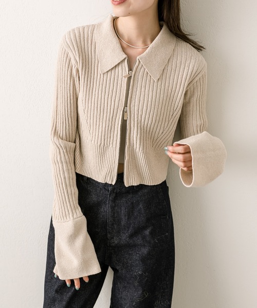 mystic（ミスティック）の「メランジ衿付WZIPニット（ニット/セーター・レディース・ベージュ/オフホワイト/ブラック/ブルー・FREE）」の17枚目の写真