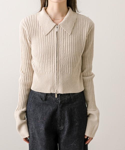 mystic（ミスティック）の「メランジ衿付WZIPニット（ニット/セーター・レディース・ベージュ/オフホワイト/ブラック/ブルー・FREE）」の18枚目の写真