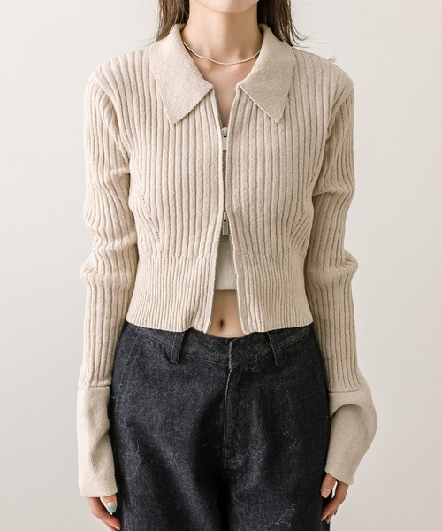 mystic（ミスティック）の「メランジ衿付WZIPニット（ニット/セーター・レディース・ベージュ/オフホワイト/ブラック/ブルー・FREE）」の21枚目の写真