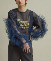 MIMIMEMETE（ミミメメット）の「【日常にもオケージョンにも】フリルブラウス デコフリルスリーブ チュールブラウス MIMIMEMETE（シャツ/ブラウス）」