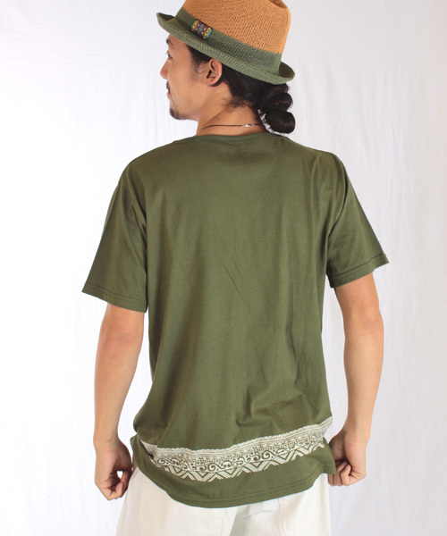 チャイハネ（チャイハネ）の「【チャイハネ】トライバル柄MEN'S VネックTシャツ（Tシャツ/カットソー・メンズ・ホワイト/オレンジ/イエロー/ブラック/カーキ/ネイビー/ブラウン・FREE）」の15枚目の写真