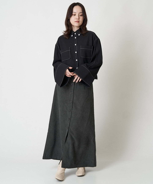 A de a.v.v(アードアー・ヴェ・ヴェ)の「バイカラーステッチフレアスリーブシャツ(シャツ/ブラウス・レディース・ベージュ/パープル/ブラック・38/36)」の11枚目の写真