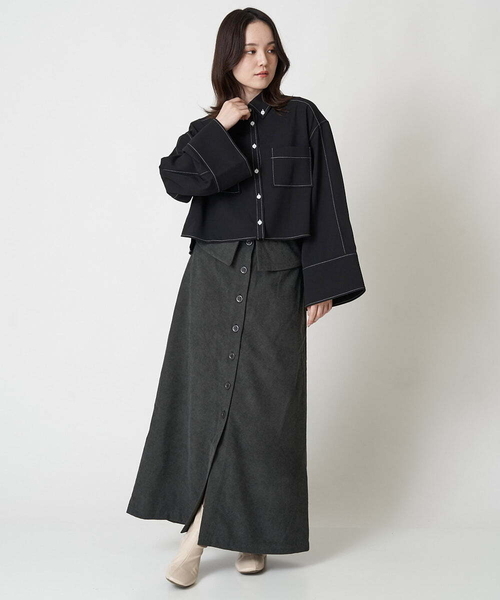 A de a.v.v(アードアー・ヴェ・ヴェ)の「バイカラーステッチフレアスリーブシャツ(シャツ/ブラウス・レディース・ベージュ/パープル/ブラック・38/36)」の12枚目の写真