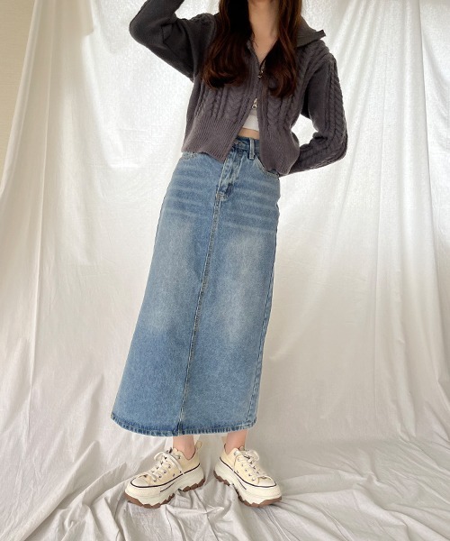 SallyLunn（サリーラン）の「スリットデニムスカート（デニムスカート・レディース・ネイビー/ブルー・FREE）」の2枚目の写真