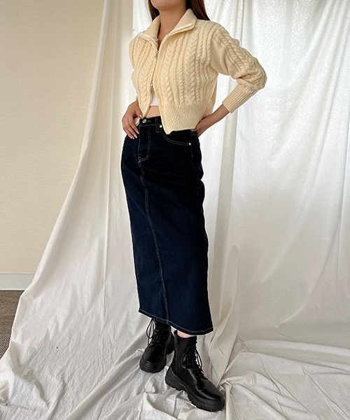 SallyLunn（サリーラン）の「スリットデニムスカート（デニムスカート・レディース・ネイビー/ブルー・FREE）」の6枚目の写真