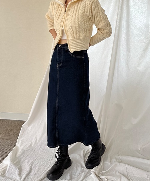 SallyLunn（サリーラン）の「スリットデニムスカート（デニムスカート・レディース・ネイビー/ブルー・FREE）」の12枚目の写真