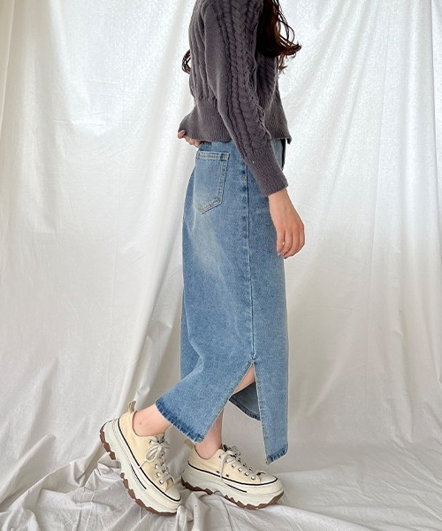 SallyLunn（サリーラン）の「スリットデニムスカート（デニムスカート・レディース・ネイビー/ブルー・FREE）」の15枚目の写真