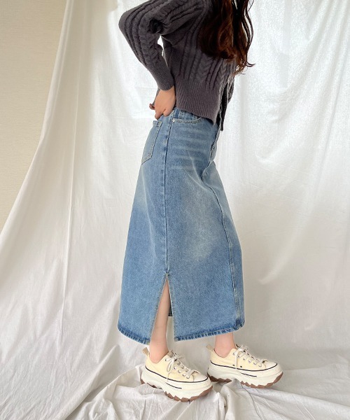 SallyLunn（サリーラン）の「スリットデニムスカート（デニムスカート・レディース・ネイビー/ブルー・FREE）」の21枚目の写真