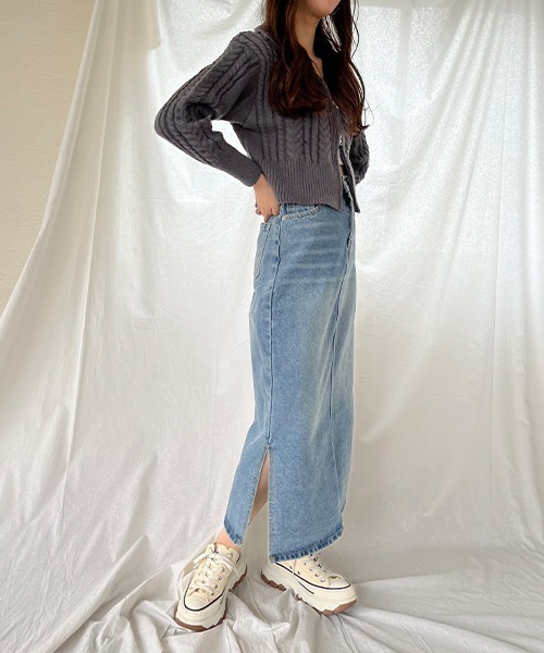 SallyLunn（サリーラン）の「スリットデニムスカート（デニムスカート・レディース・ネイビー/ブルー・FREE）」の17枚目の写真
