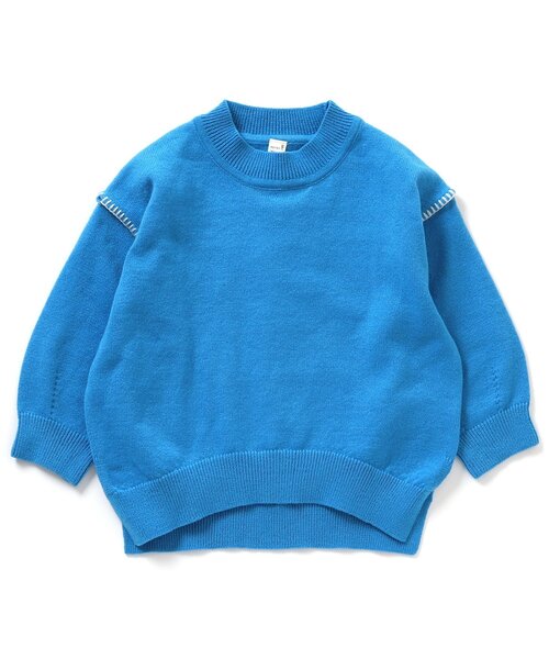 apres les cours（アプレレクール）の「【WEB限定・洗える】スウェットライクステッチニット（ニット/セーター・キッズ・ブラウン/アイボリー/ブルー・100/130/140/110/120/80/90）」の3枚目の写真