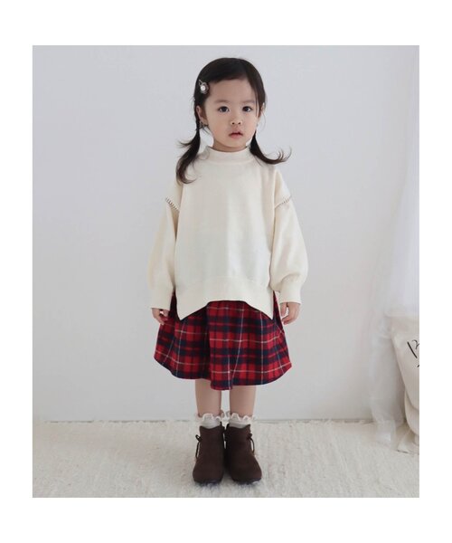 apres les cours（アプレレクール）の「【WEB限定・洗える】スウェットライクステッチニット（ニット/セーター・キッズ・ブラウン/アイボリー/ブルー・100/130/140/110/120/80/90）」の5枚目の写真