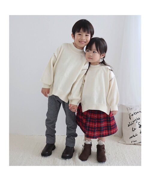apres les cours（アプレレクール）の「【WEB限定・洗える】スウェットライクステッチニット（ニット/セーター・キッズ・ブラウン/アイボリー/ブルー・100/130/140/110/120/80/90）」の6枚目の写真