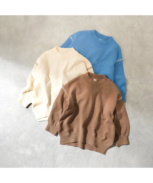 apres les cours（アプレレクール）の「【WEB限定・洗える】スウェットライクステッチニット（ニット/セーター・キッズ・ブラウン/アイボリー/ブルー・100/130/140/110/120/80/90）」の7枚目の写真