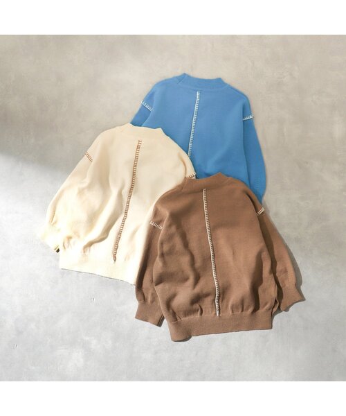 apres les cours（アプレレクール）の「【WEB限定・洗える】スウェットライクステッチニット（ニット/セーター・キッズ・ブラウン/アイボリー/ブルー・100/130/140/110/120/80/90）」の8枚目の写真