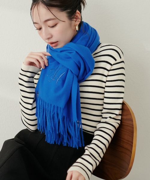 natural couture（ナチュラルクチュール）の「ロゴ刺繍カラーストール（ストール/ショール・レディース・オフホワイト/ベージュ/ブラウン/ブルー・FREE）」の17枚目の写真