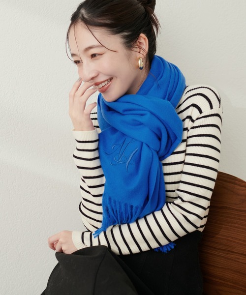 natural couture（ナチュラルクチュール）の「ロゴ刺繍カラーストール（ストール/ショール・レディース・オフホワイト/ベージュ/ブラウン/ブルー・FREE）」の18枚目の写真