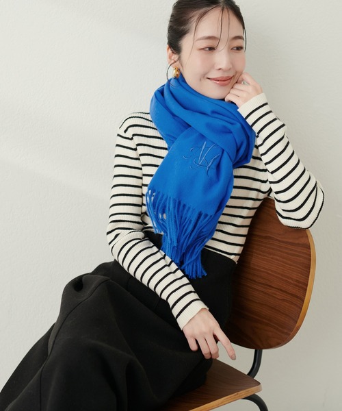 natural couture（ナチュラルクチュール）の「ロゴ刺繍カラーストール（ストール/ショール・レディース・オフホワイト/ベージュ/ブラウン/ブルー・FREE）」の19枚目の写真