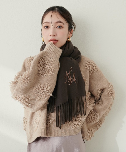 natural couture（ナチュラルクチュール）の「ロゴ刺繍カラーストール（ストール/ショール・レディース・オフホワイト/ベージュ/ブラウン/ブルー・FREE）」の9枚目の写真