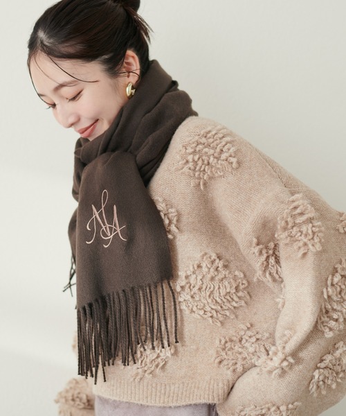 natural couture（ナチュラルクチュール）の「ロゴ刺繍カラーストール（ストール/ショール・レディース・オフホワイト/ベージュ/ブラウン/ブルー・FREE）」の11枚目の写真