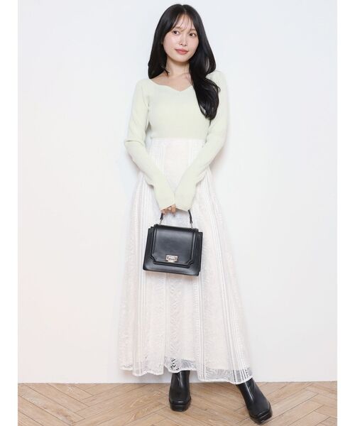 MERCURYDUO（マーキュリーデュオ）の「ハートネックロングスリーブニット（ニット/セーター・レディース・チャコールグレー/オフホワイト/ラベンダー/ライム・FREE）」の7枚目の写真