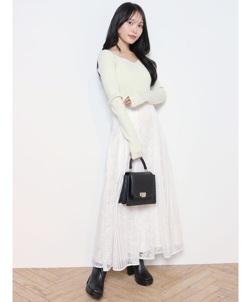 MERCURYDUO（マーキュリーデュオ）の「ハートネックロングスリーブニット（ニット/セーター・レディース・チャコールグレー/オフホワイト/ラベンダー/ライム・FREE）」の8枚目の写真