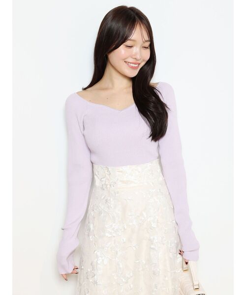 MERCURYDUO（マーキュリーデュオ）の「ハートネックロングスリーブニット（ニット/セーター・レディース・チャコールグレー/オフホワイト/ラベンダー/ライム・FREE）」の13枚目の写真