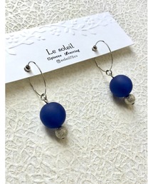 【Le soleil】きれい色マットブルー フープイヤリング(MA)