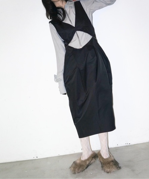 musubore（ムスボレ）の「pot belly OP / コクーンタックワンピース（ワンピース・レディース・ブラック/カーキ・FREE）」の13枚目の写真