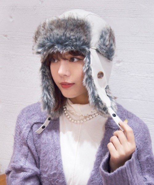 polcadot(ポルカドット)の「フェイクレザーフライトキャップ(キャップ・レディース・ブラウン/ブラック/アイボリー・FREE)」の7枚目の写真