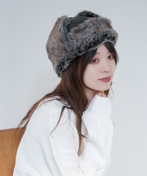 polcadot(ポルカドット)の「フェイクレザーフライトキャップ(キャップ・レディース・ブラウン/ブラック/アイボリー・FREE)」の14枚目の写真