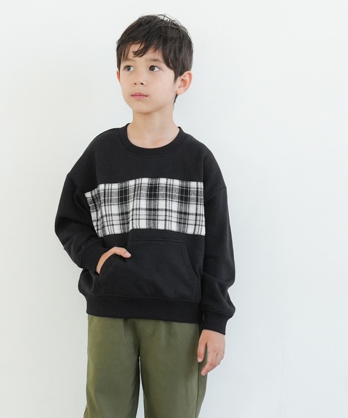 coca(coca)(コカ)の「キッズ 裏毛チェック使いトップス(スウェット・キッズ・チャコール/ブラック・110/120/130/140)」の7枚目の写真