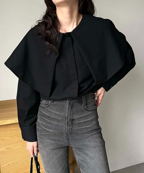 CAPRICIEUX LE'MAGE（カプリシューレマージュ）の「BIG襟シャツ（シャツ/ブラウス・レディース・グレー/ホワイト系その他/ブラック・FREE）」の14枚目の写真