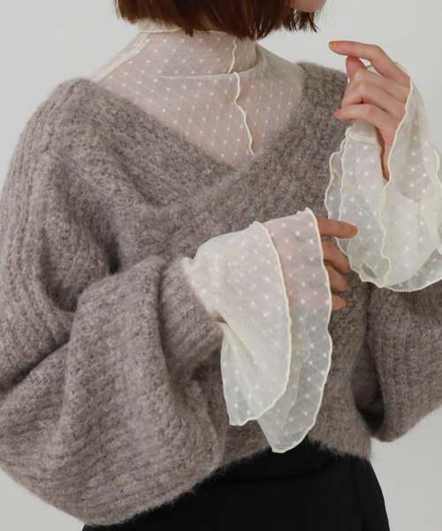 archives(アルシーヴ)の「ドットチュールハイネックTOPS(Tシャツ/カットソー・レディース・アイボリー/ブラック/グレー・MEDIUM)」の3枚目の写真