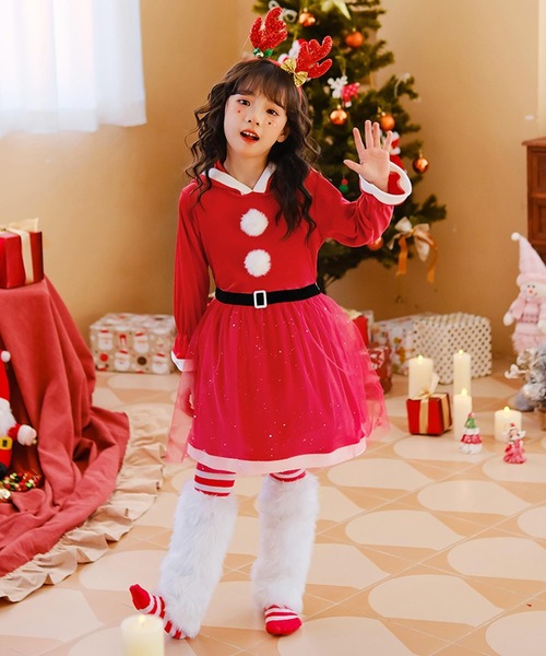 【クリスマス早割】クリスマス 女の子 送料無料 ワンピース ドレス 3歳&#12 セール】キッズ コスプレ クリスマスサンタ チュールワンピース