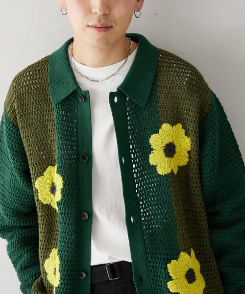 CALIFORNIA クロシェアミ ニットカーディガン 'EMB FLOWER